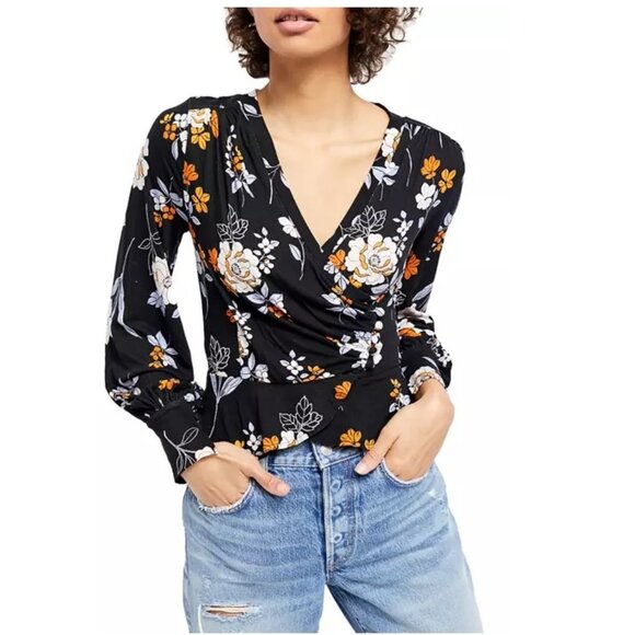 Free People Saturday Night Faux Wrap Top - Picture 1 of 1